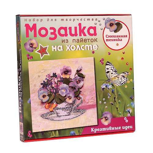 Мозаика из пайеток на холсте &amp;quot;Анютины глазки&amp;quot;