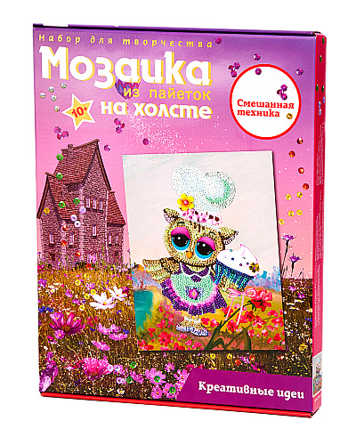 Мозаика из пайеток на холсте &amp;quot;Поваренок совушка&amp;quot;