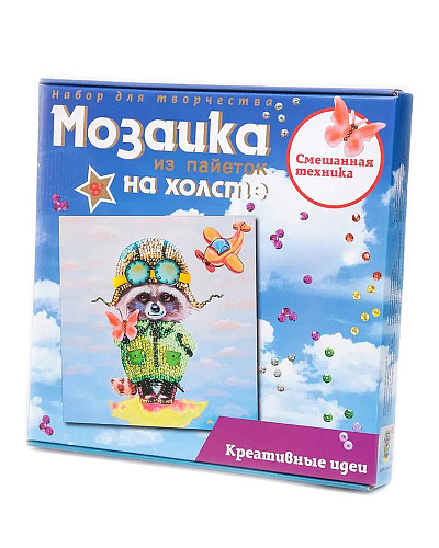 Мозаика из пайеток на холсте &amp;quot;Енот&amp;quot;